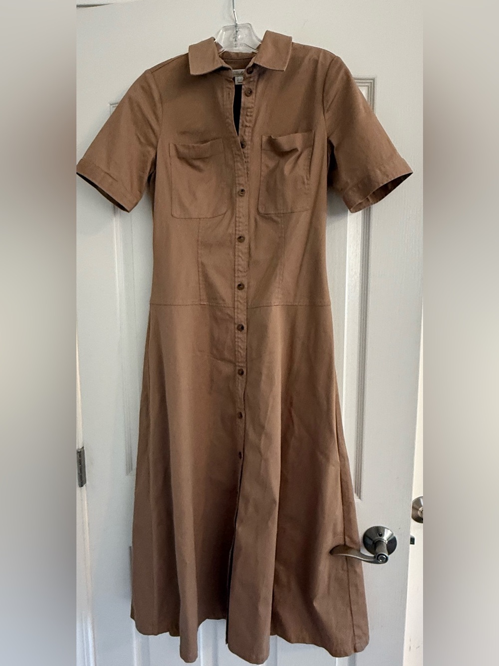 Shoshanna Camel Button-Front Midi Shirt Dress